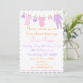 ピンク&パープルリトル衣料シャワー招待状 招待状 (スタンド正面)