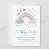 ピンク&パープルレインボー&ハート誕生会 招待状 (正面)