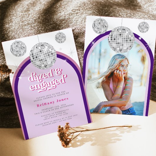 ピンク&パープルレトロディスコグルーブブライダルシャワー 招待状