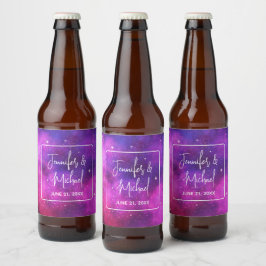 ピンク&パープル宇宙&スターズフェイク銀河系結婚ズ ビールラベル
