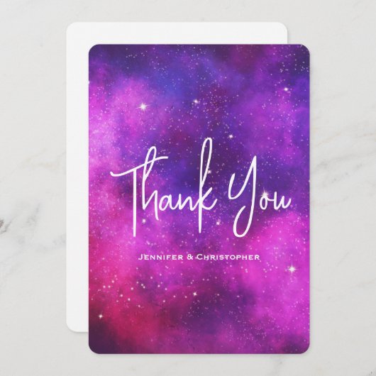 ピンク&パープル宇宙&スターフェイク銀河系ありがとう サンキューカード (正面/裏面)