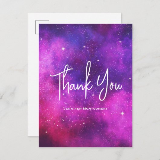 ピンク&パープル宇宙&スターフェイク銀河系ありがとう ポストカード (正面/裏面)