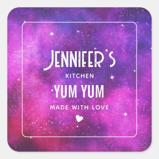 ピンク&パープル宇宙&スターフェイク銀河系キッチン スクエアシール (正面)
