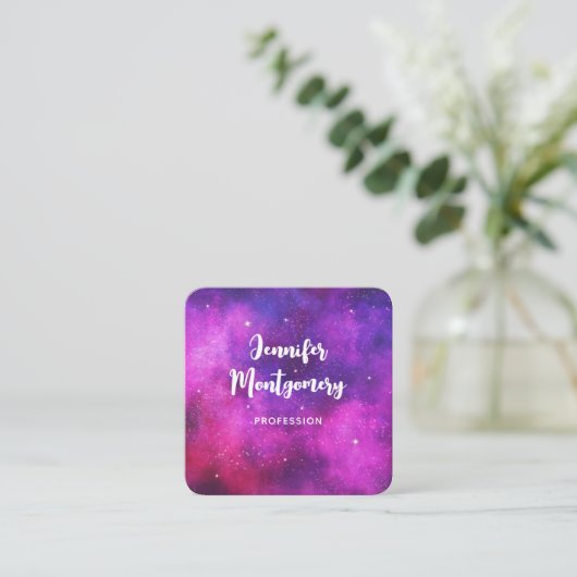 ピンク&パープル宇宙&スターフェイク銀河系スクエア スクエア名刺 (スタンド正面)