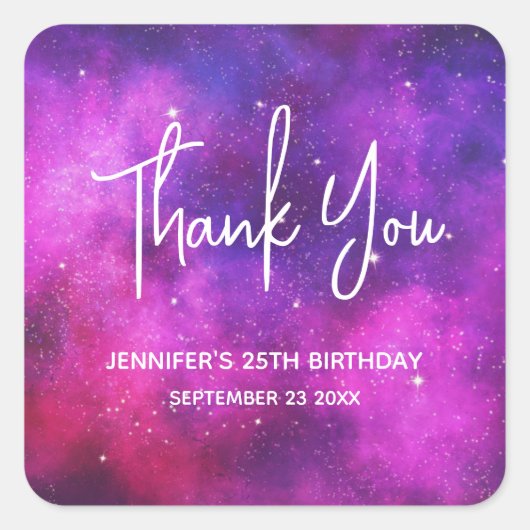 ピンク&パープル宇宙&スターフェイク銀河系パーティー スクエアシール (正面)