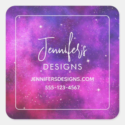 ピンク&パープル宇宙&スターフェイク銀河系事業 スクエアシール (正面)