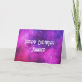 ピンク&パープル宇宙&スターフェイク銀河系誕生日 カード (正面)