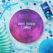 ピンク&パープル宇宙&スターフェイク銀河系誕生日 ペーパープレート (パーティー)