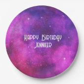 ピンク&パープル宇宙&スターフェイク銀河系誕生日 ペーパープレート (正面)