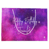 ピンク&パープル宇宙&スターフェイク銀河系誕生日 ラージペーパーバッグ (裏面)