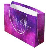 ピンク&パープル宇宙&スターフェイク銀河系誕生日 ラージペーパーバッグ (裏面アングル)