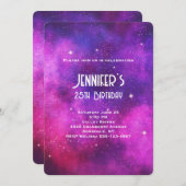 ピンク&パープル宇宙&スターフェイク銀河系誕生日 招待状 (正面/裏面)