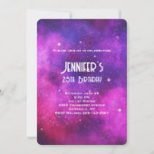 ピンク&パープル宇宙&スターフェイク銀河系誕生日 招待状 (正面)