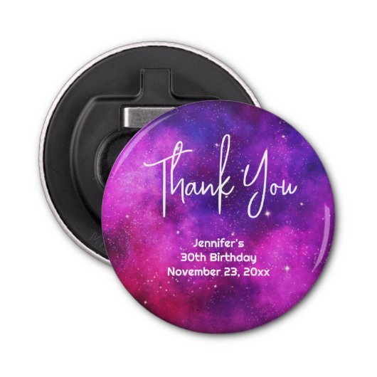 ピンク&パープル宇宙&スターフェイク銀河系誕生日 栓抜き (正面)