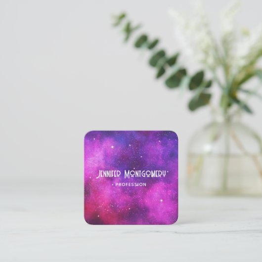 ピンク&パープル宇宙&スターフェイク銀河系 スクエア名刺 (スタンド正面)