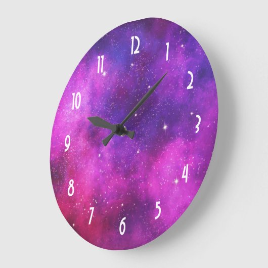 ピンク&パープル宇宙&スターフェイク銀河系 ラージ壁時計 (傾斜)
