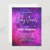 ピンク&パープル宇宙&スター銀河系ベビーシャワー インビテーションポストカード (正面/裏面)