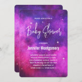 ピンク&パープル宇宙&スター銀河系ベビーシャワー 招待状 (正面/裏面)
