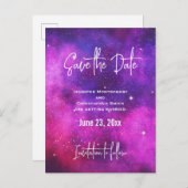 ピンク&パープル宇宙&スター銀河系日付を保存 インビテーションポストカード (正面/裏面)