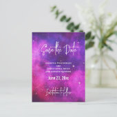 ピンク&パープル宇宙&スター銀河系日付を保存 インビテーションポストカード (スタンド正面)