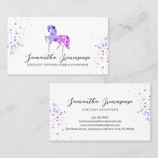 ピンク パープル宝石 ユニコーン ダイヤモンドジュエリー 名刺 (正面/裏面)