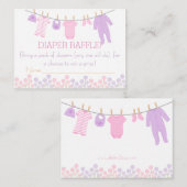 ピンク&パープル小さな服おむつラッフルチケット エンクロージャーカード (正面/裏面)