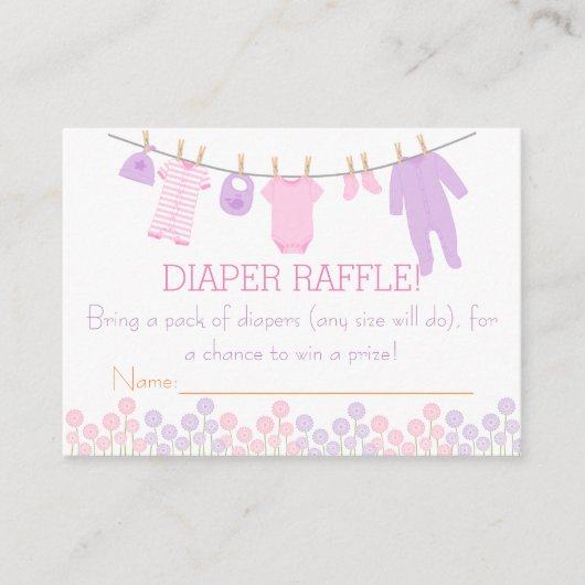 ピンク&パープル小さな服おむつラッフルチケット エンクロージャーカード (正面)