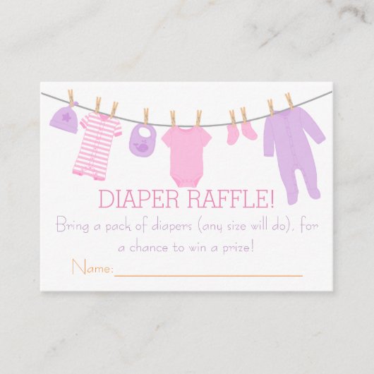 ピンク&パープル小さな服おむつラッフルチケット エンクロージャーカード (正面)