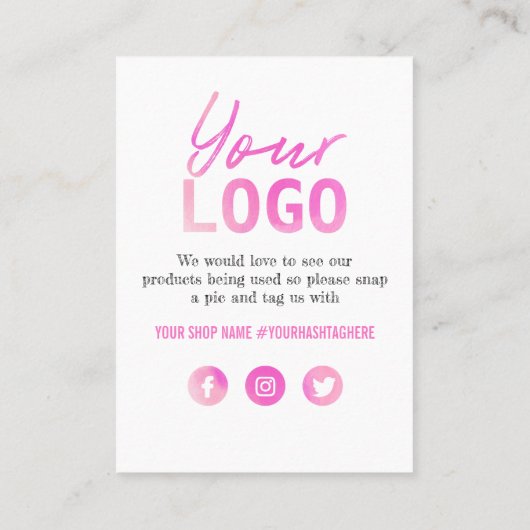 ピンク・パープル感謝状ロゴソーシャルメディア挿入 名刺 (裏面)