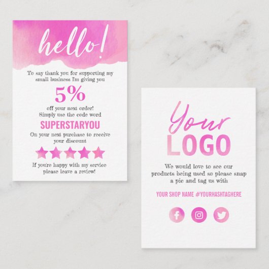 ピンク・パープル感謝状ロゴソーシャルメディア挿入 名刺 (正面/裏面)