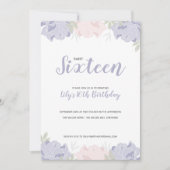 ピンク&パープル牡丹スウィート16誕生日パーティー 招待状 (正面)