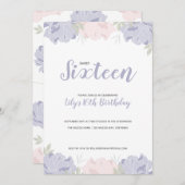 ピンク&パープル牡丹スウィート16誕生日パーティー 招待状 (正面/裏面)