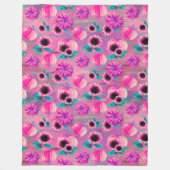 ピンク&パープル秋カボチャ&アクアサンフラワー フリースブランケット (正面)