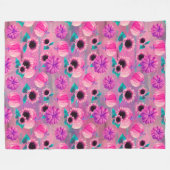 ピンク&パープル秋カボチャ&アクアサンフラワー フリースブランケット (正面(横))