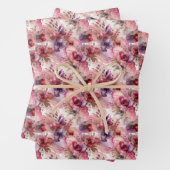 ピンク&パープル花アルコールインクスモールプリント ラッピングペーパーシート (インサイチュ)