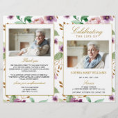 ピンク&パープル葬儀プログラム |サービスの順序 (正面)