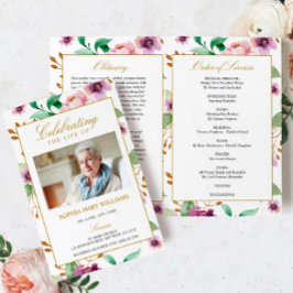 ピンク&パープル葬儀プログラム |サービスの順序