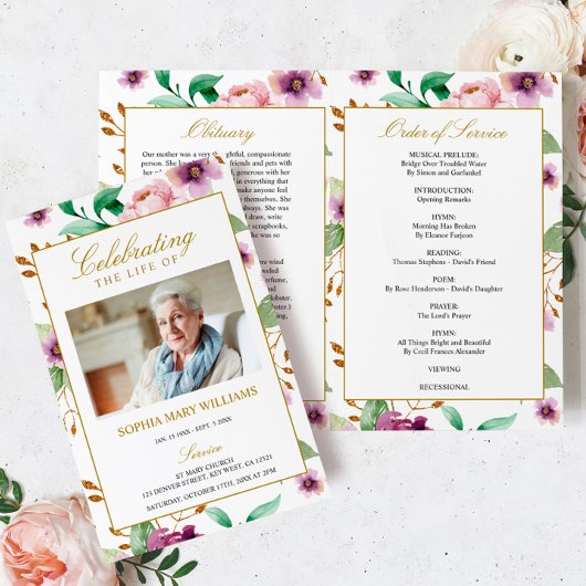 ピンク&パープル葬儀プログラム |サービスの順序