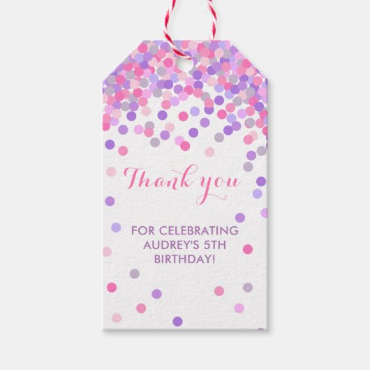 ピンク&パープル誕生日パーティーありがとうメッセージカード ギフトタグ (正面)