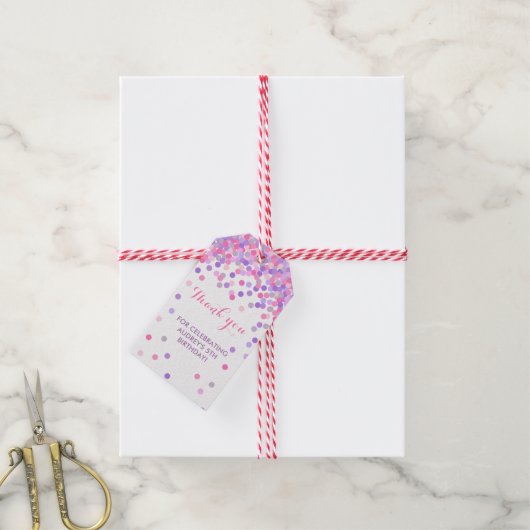 ピンク&パープル誕生日パーティーありがとうメッセージカード ギフトタグ (より糸付き)