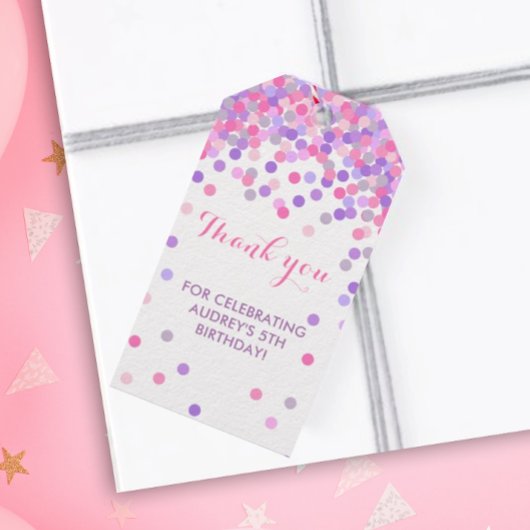 ピンク&パープル誕生日パーティーありがとうメッセージカード ギフトタグ
