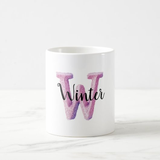 ピンク パープル ふわふわ Wの名前 コーヒーマグカップ (中央)