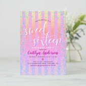 ピンク パープル イエロー スウィート シックスティーン バースデー スクリプト 招待状 (スタンド正面)