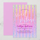 ピンク パープル イエロー スウィート シックスティーン バースデー スクリプト 招待状 (正面/裏面)