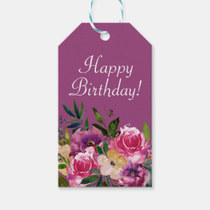 ピンク パープル イエロー 花 フラワー 誕生日 おめでとう ギフトタグ
