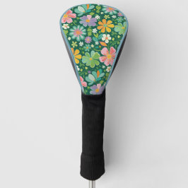 ピンク パープル オレンジ グリーンのパステルカラーの野の花 ゴルフヘッドカバー