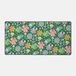 ピンク パープル オレンジ グリーンのパステルカラーの野の花 デスクマット