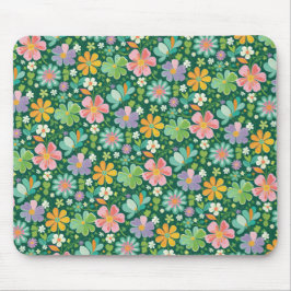 ピンク パープル オレンジ グリーンのパステルカラーの野の花 マウスパッド