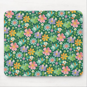 ピンク パープル オレンジ グリーンのパステルカラーの野の花 マウスパッド