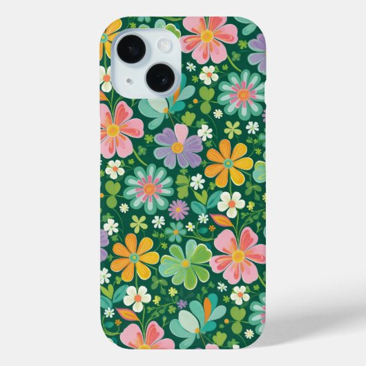 ピンク パープル オレンジ グリーンのパステルカラーの野の花 Case-Mate iPhoneケース (裏面)